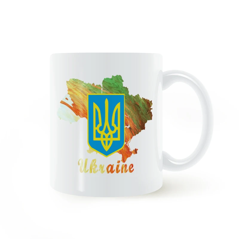Золотой Трайдент синий герб Украина карта Кружка Кофе Молоко керамика