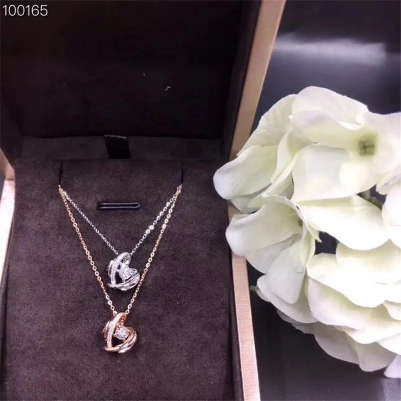 Aazuo 18K White Gold Rose Real Diamond Lovely Heart Free Pendent Necklace gifted for Women Engagement Wedding Link Chain | Украшения и