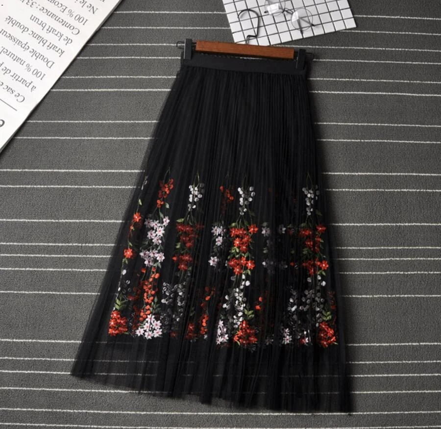 Юбки с цветочной вышивкой весна лето|skirt spring|half skirtspring and summer |