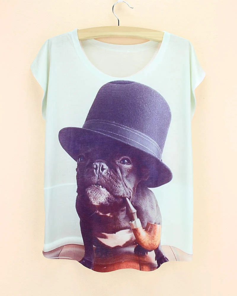 Женская летняя футболка с принтом в виде бульдога|top tees|tees girlcartoon top |