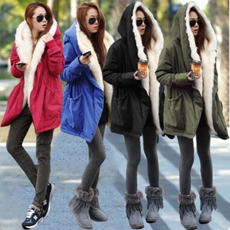 2016 New Women Winter Army Green Jacket Coats Overcoat Thick Parkas Plus Size Real Raccoon Fur Collar Hooded Outwear | Женская одежда