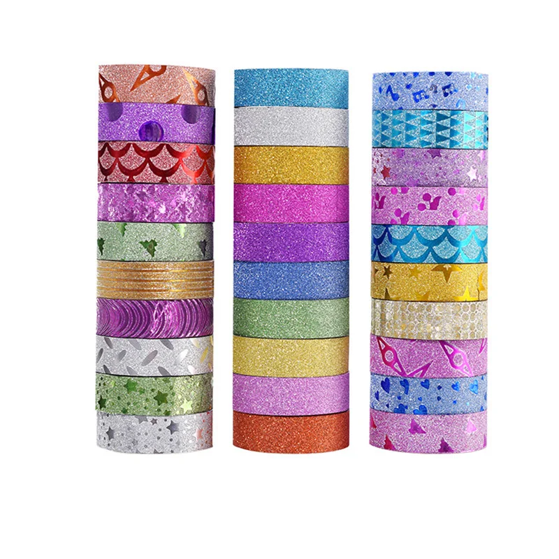 

10PCS New Cute Glitter Washi Stationery Scrapbooking Decorative Adhesive Tapes DIY Color Masking Tape School Supplies Papeleria
