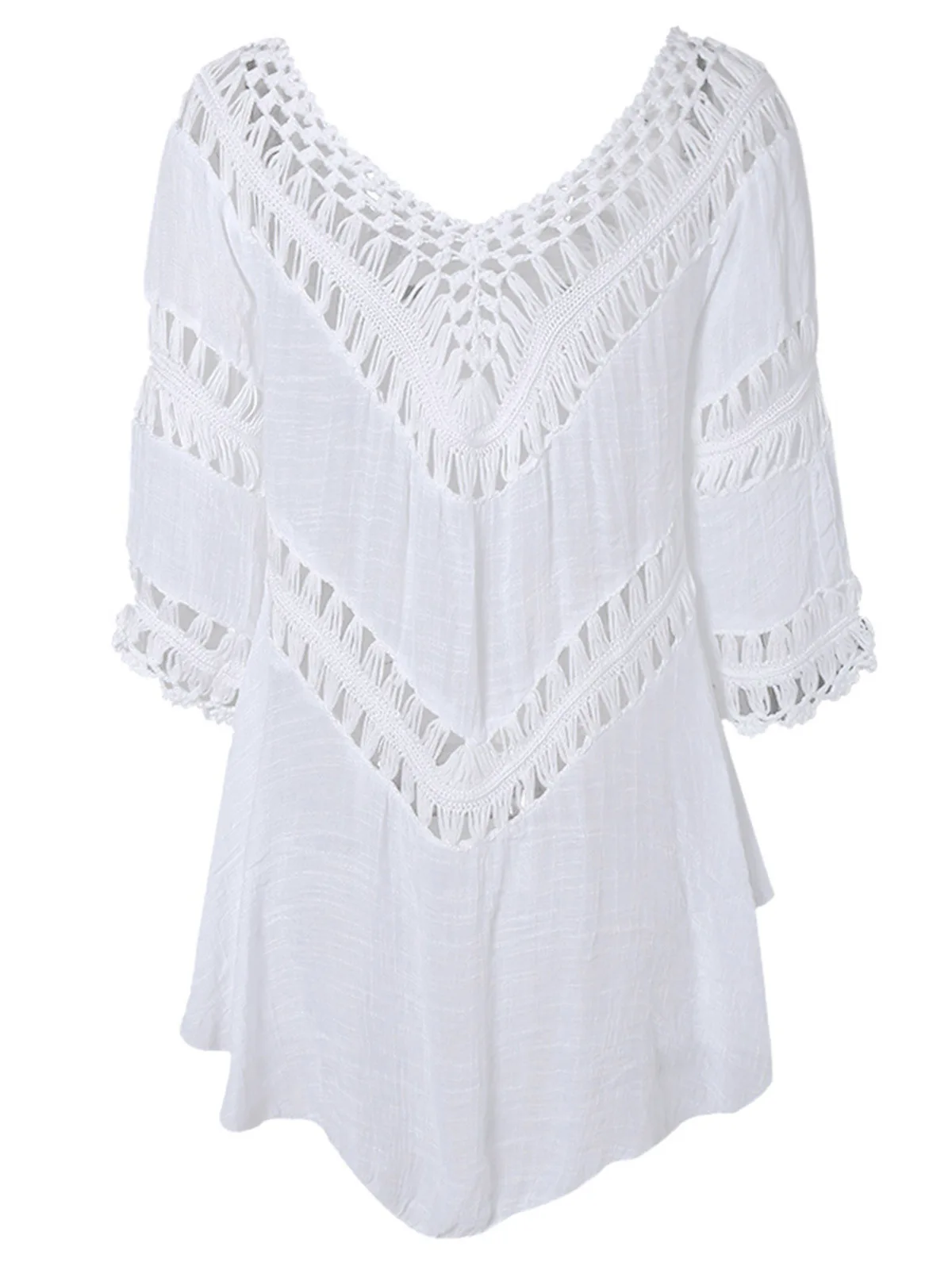 white tunic Белое пляжное платье-туника, летняя женская пляжная одежда, сексуальный купальный костюм, черные платья с v-образным вырезом, бежевое - Цвет: white tunic