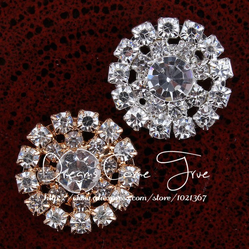 

50pcs/lot 19MM 2 Colors Vintage Shiny Clear Crystal Handmade Alloy Rhinestone Round Button For Embellishment/Hair Decoration