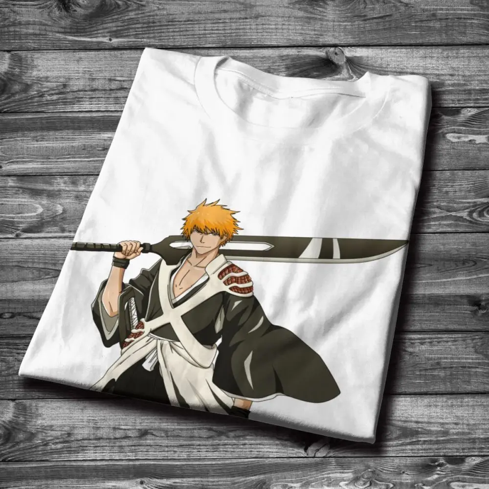Тонкая футболка Ichigo Kurosaki с аниме отбеливателем унисекс уличная одежда