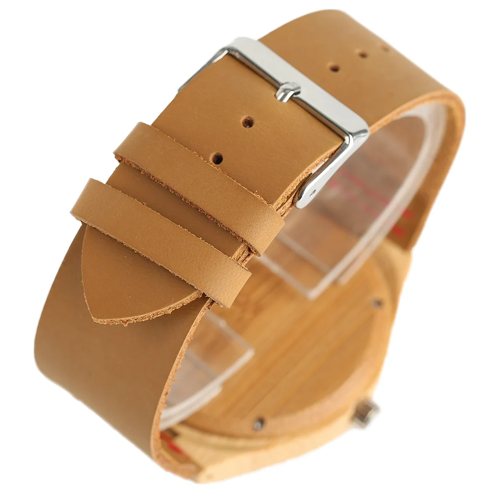 

Bamboo Wooden Watch Casual Sport Wrist Watch Mens Nature Minimalist Creative Genuine Leather Band Strap relogio masculino Gift