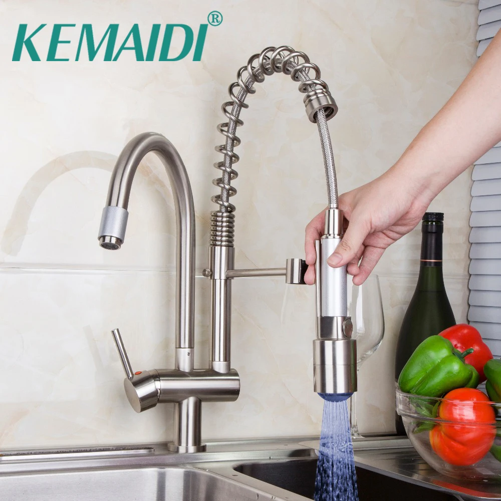 Классический кухонный кран KEMAIDI выдвижной с распылителем и поворотный матовый