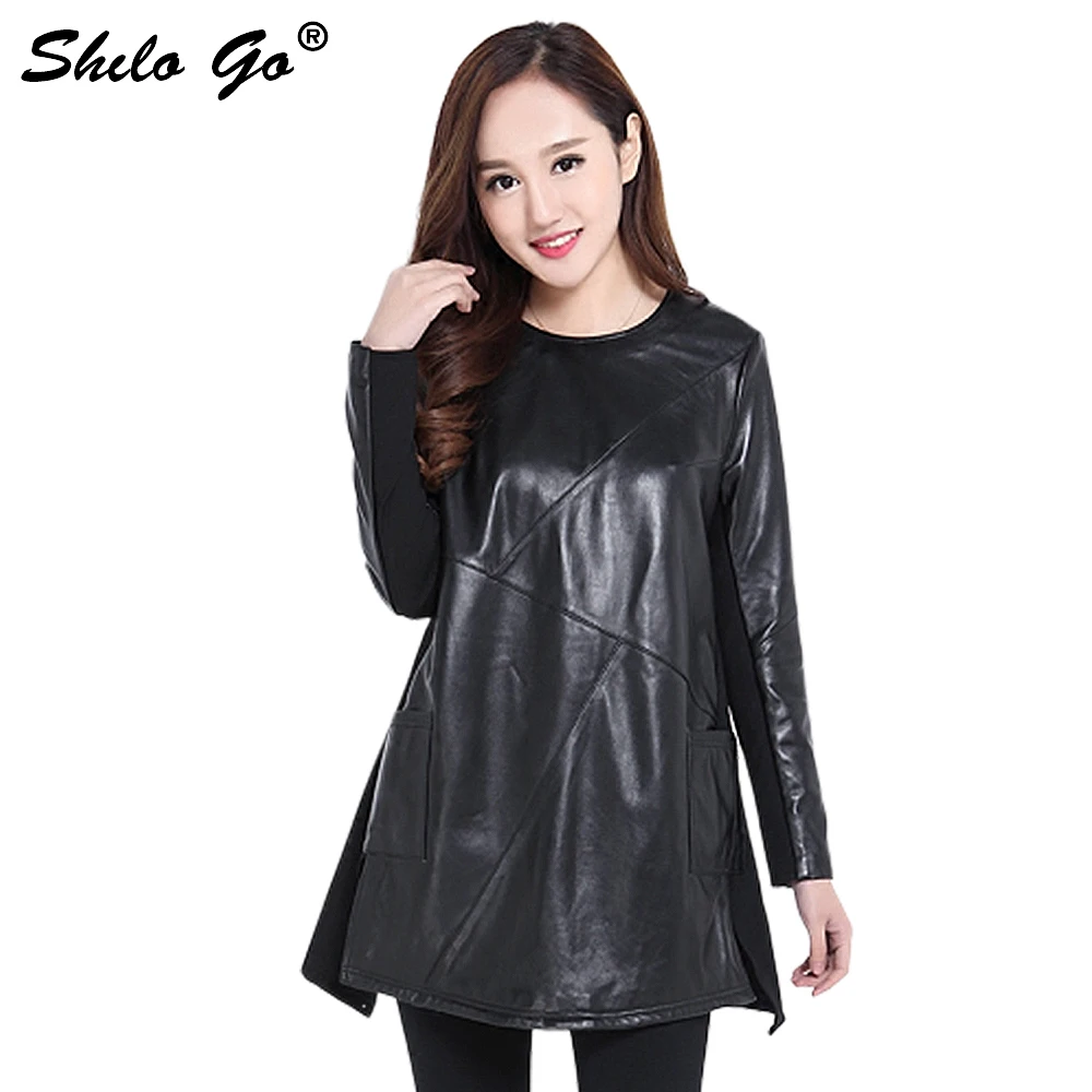 Женское платье большого размера Черное длинное из натуральной овчины с о-вырезом