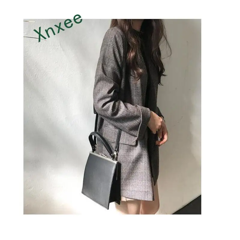 Xnxee винтажный однобортный клетчатый женский Блейзер весенние куртки с карманами
