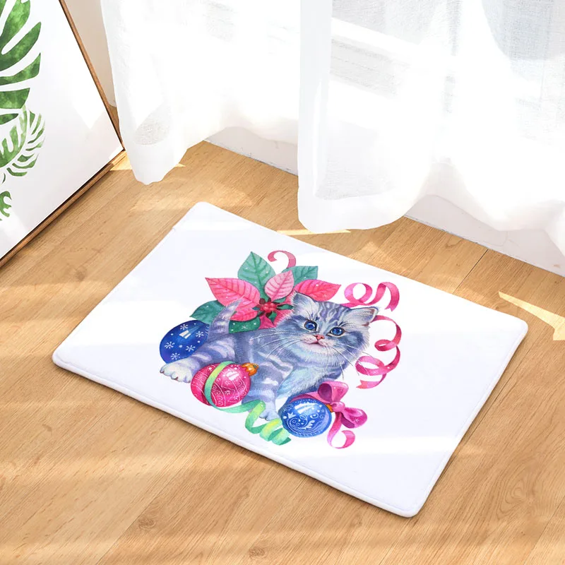 Comwarm Entrance Front Door Mat Non-Slip Animals Christmas Rugs Pengue Cat Puppy Decorative Leaves Yoga Floor Carpet For Kitchen | Дом и сад