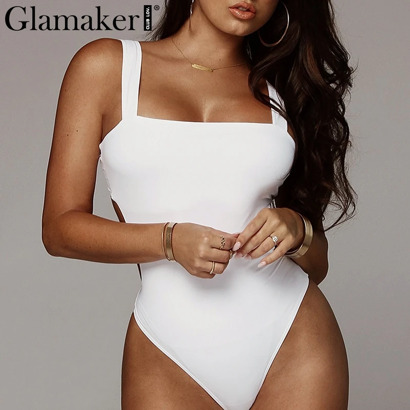 Glamaker Bodycon цельные купальники сексуальное боди Для Женщин С НАБОРНЫМИ БРЕТЕЛЬКАМИ облегающий костюм для фитнеса Лето выдалбливают спинки Черный боди