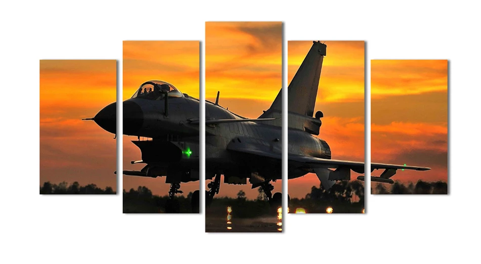 5 шт. настенная живопись авиация самолет в аэропорту под закатом собирающая