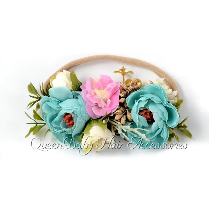 Искусственный цветок нейлоновая повязка на голову для новорожденных с цветами и