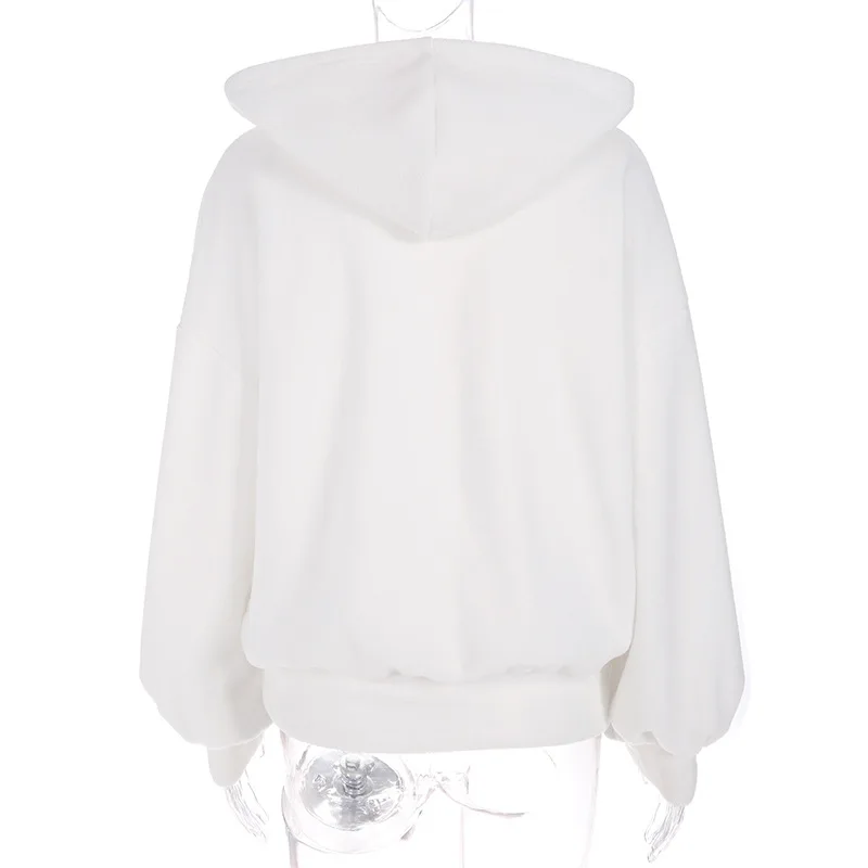 Pholeey Winter Warm Cotton Ladies Hoodies Loose High Collar Sweat Fleece Hipster Velvet White Sweatshirts Streetwear Women