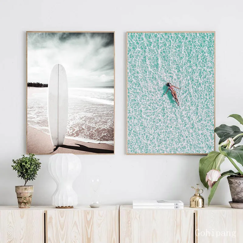 

Sandy Beach Canvas Nordic Poster Scandinavian Wall Art Print Ocean Bus Seascape Painting Tropical Decoration Picture Home Decor