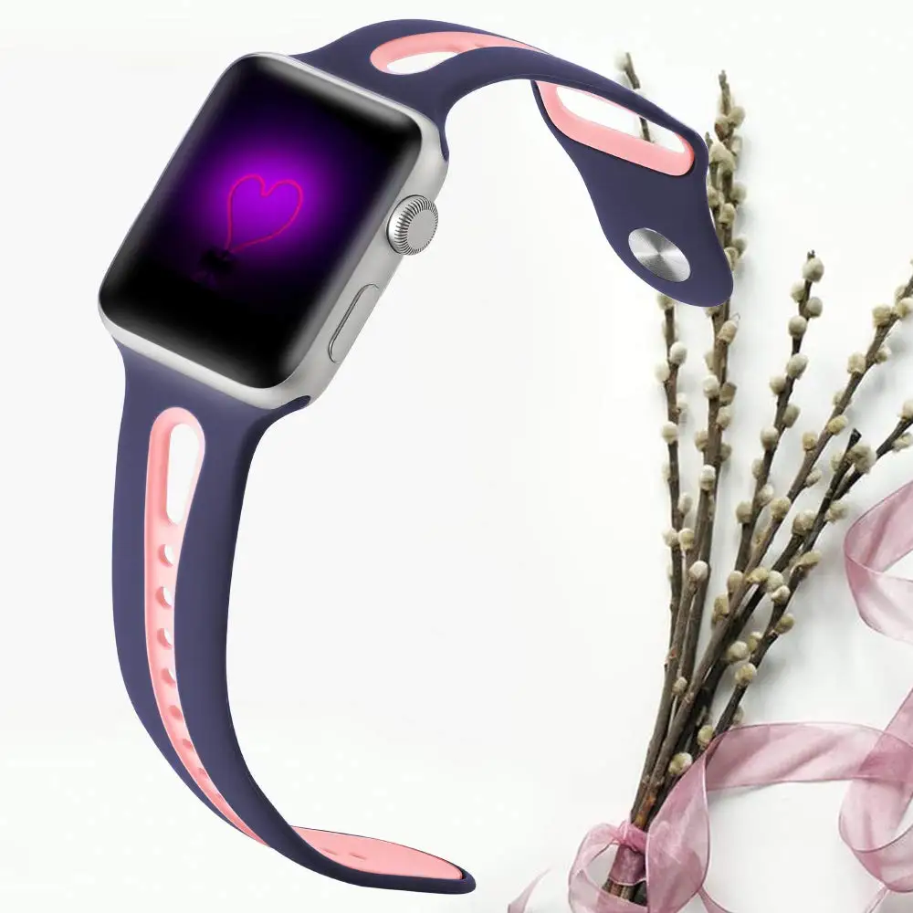 Силиконовый ремешок для apple watch band 44 мм 40 мм наручных часов iWatch, ремешок 38 мм 42 мм дышащий спортивный ремешок Браслет apple watch 5 4 3 2 1