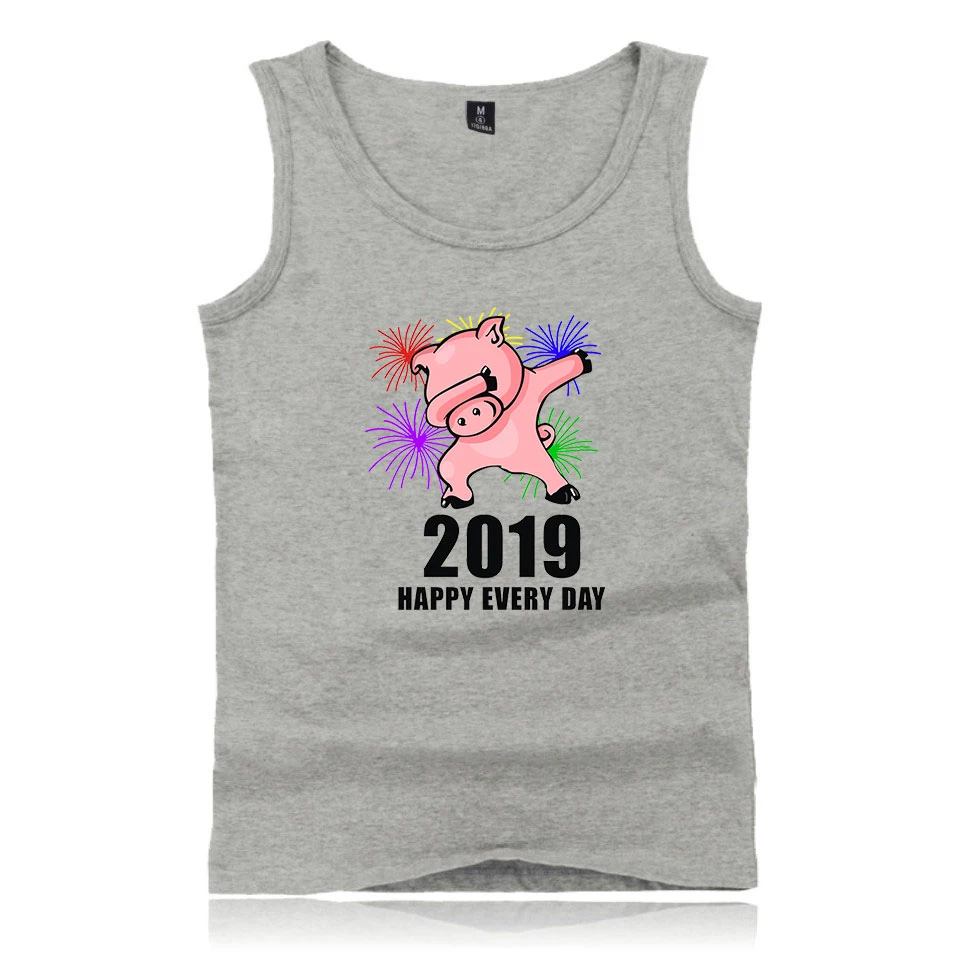 2019 Year Of The Pig Tank Shirt Men Women Funny Sleeveness Tops Print Hip Hop Youngs Summer Clothing | Мужская одежда