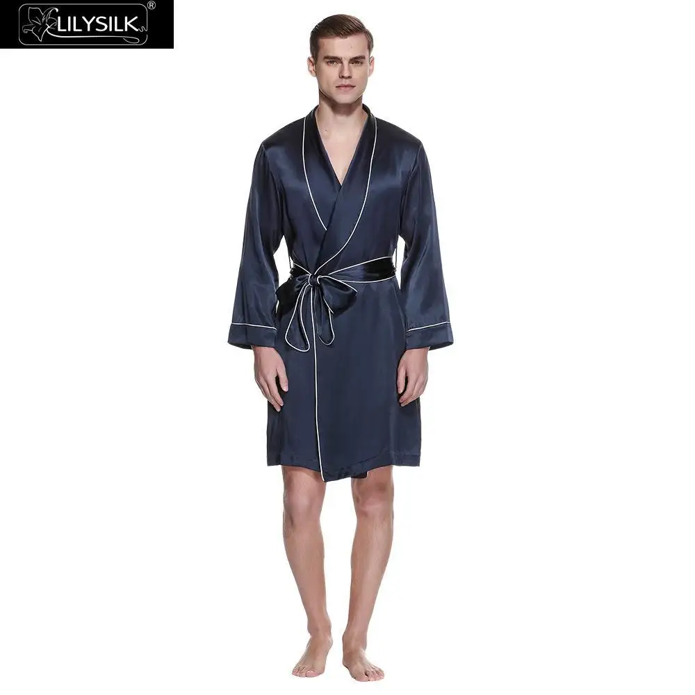 LilySilk халат пижамы для мужчин из чистого шелка Роскошный натуральный великолепный с контрастной окантовкой 22 momme мужская одежда