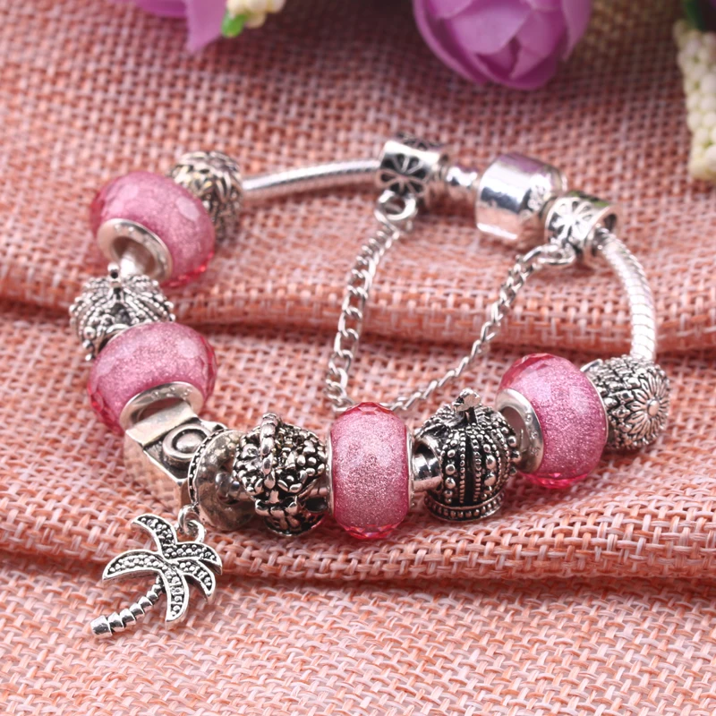 Женский очаровательный браслет JUNESNOW3 посеребренный кулон с кокосовой пальмой