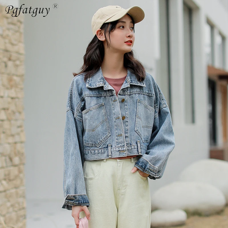 2019 Spring Big Pocket Denim Jacket Women Streetwear Loose Vintage Coat Single Breasted Casacos Feminino Jean Outerwear | Женская одежда