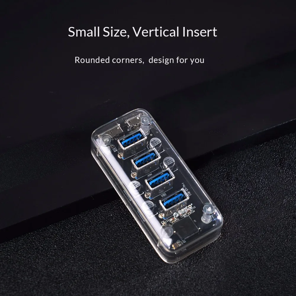 Прозрачный хаб ORICO высокоскоростной USB 3 0 с 4 портами портативный usb сплиттер для