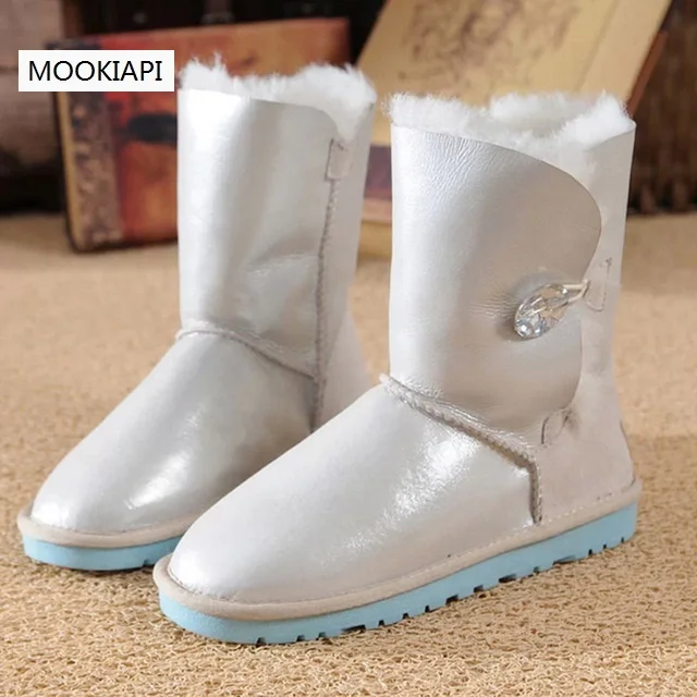 Женские зимние классические сапоги из 2019 овечьей шкуры на пуговицах натуральной