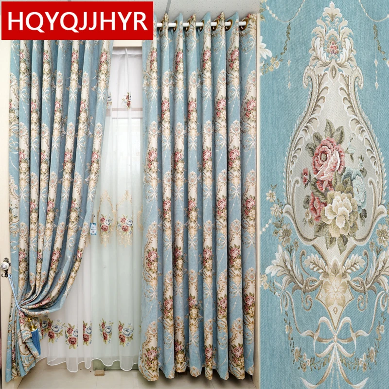 

Classic elegant high quality chenille jacquard blackout curtains for living room luxurious embroidered Voile Curtain for bedroom