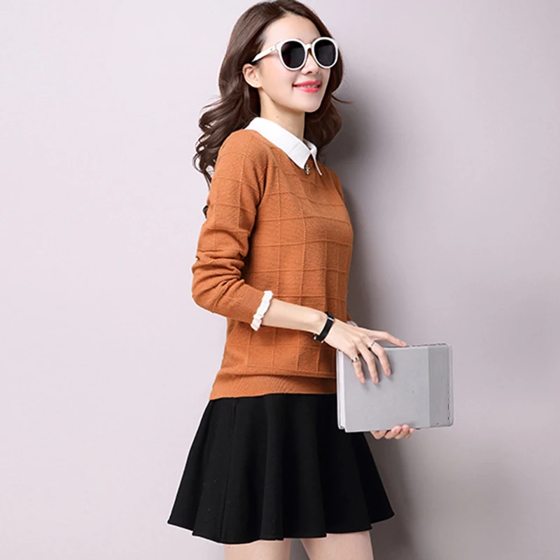 Pullovers Women 2019 Autumn New Plus Size Casual Knitted Tops Female Solid Color Long Sleeves Cashmere Pullover Sweaters OK848 | Женская