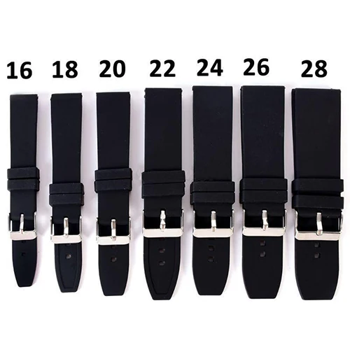 

16mm - 28mm Waterproof Solid Soft Silicone Buckle Black Watch Strap Band Replacement Watchband Belt Watch Accessories 18mm 20mm
