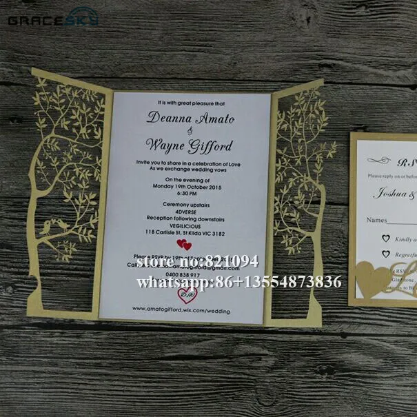50 шт. бесплатная доставка лазерная резка дизайн в сложенном виде RSVP сохранение