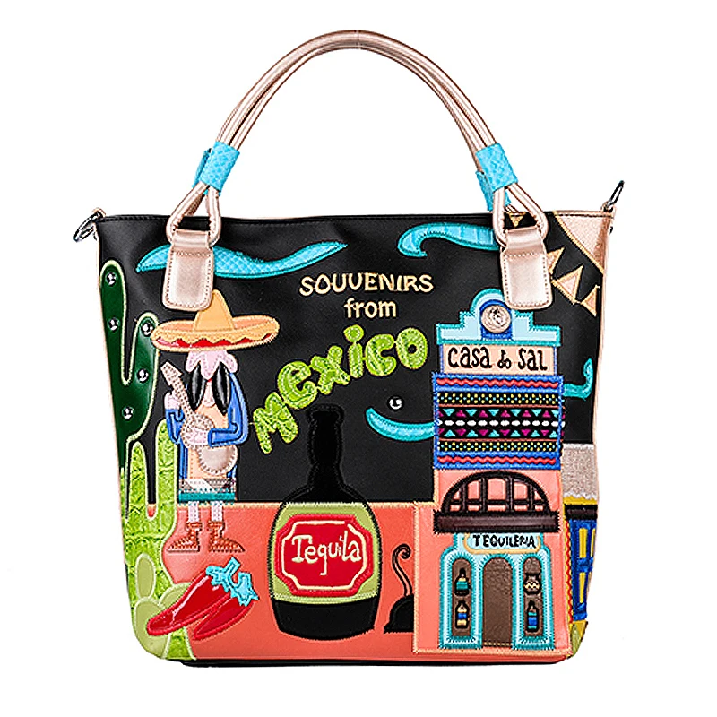 Women Shoulder Bags Leather Patchwork Embroidery Messenger Bag Handbags Totes Braccialini Brand Style Cartoon Souvenirs Mexico | Багаж и