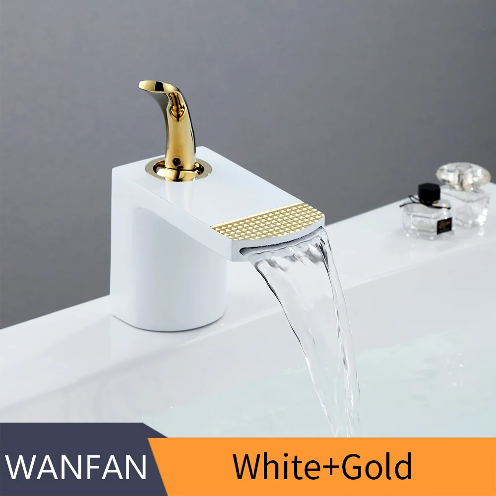 White and Gold Элегантные смесители для раковины, кран для ванной комнаты, кран для горячей и холодной воды, смеситель для раковины, хромированная отделка, латунный кран для раковины, кран для воды, золото, 855025 - Цвет: White and Gold