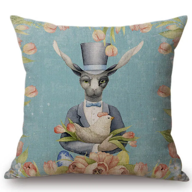 Autumn Forest Animal Racoon Fox Rabit Home Decorative Sofa Throw Pillows Linen 45x45cm Square Car Pillow Chair Cushion Cover