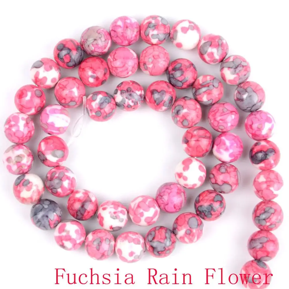Fuchsia Rain Flower Натуральные круглые бусины, черные, сумасшедшие Агаты, лабрадорит, бирюза, содалит, камни, бусины для изготовления ювелирных изделий - Цвет: Fuchsia Rain Flower