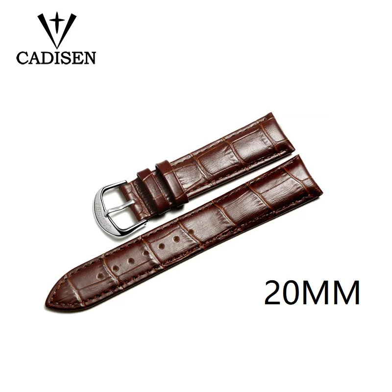 Новый ремешок для часов CADISEN черный из натуральной кожи 20 мм 22 24 аксессуары |
