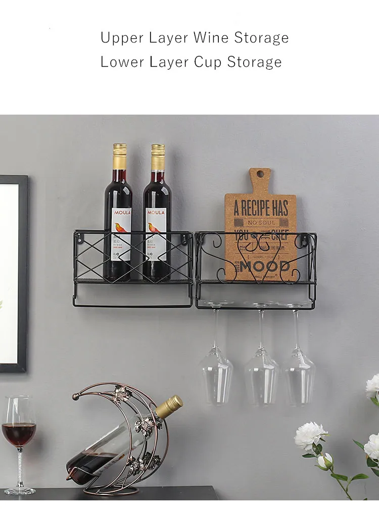 Baffect Wall Hanging Wine Storage Rack Iron Cup Storage Holder Double Layers Sundries Storage Organizer Wine Shelf Home Decor