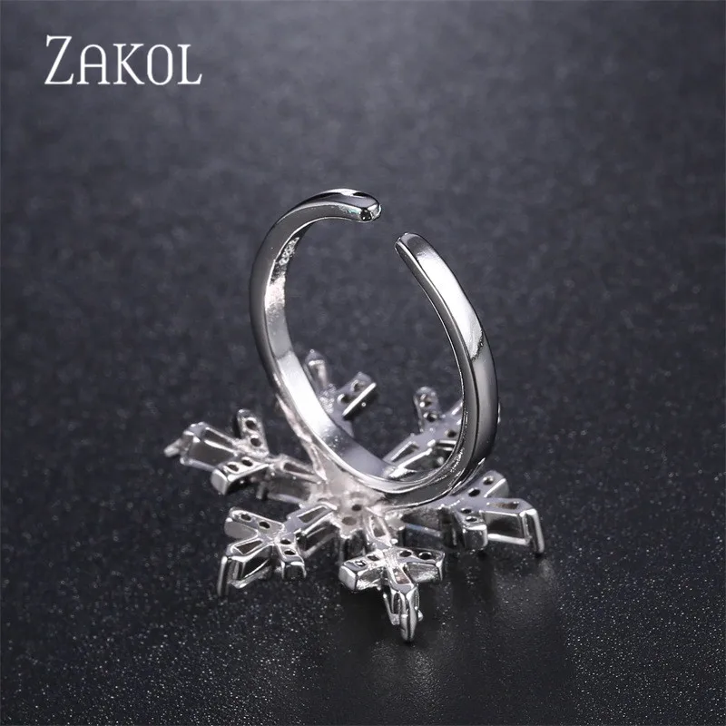 ZAKOL Роскошные AAA кубического циркония Открытые Кольца модные большие Cz снежинка в