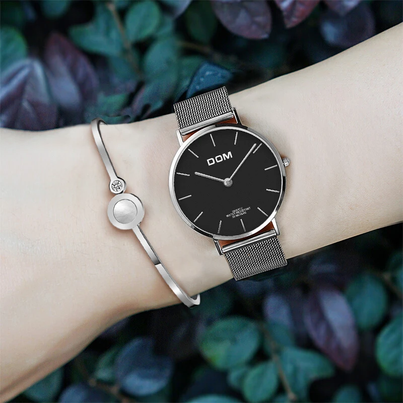 Женские часы DOM из нержавеющей стали с серебристой сеткой Топ бренд роскошные