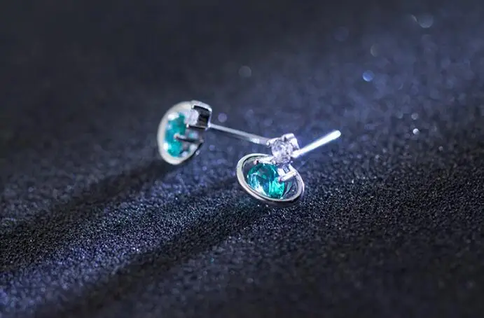 9mm New 100% REAL. 925 Sterling SIlver Fine Jewelry Green CZ star &amp Stud Earrings C-E6086 | Украшения и аксессуары