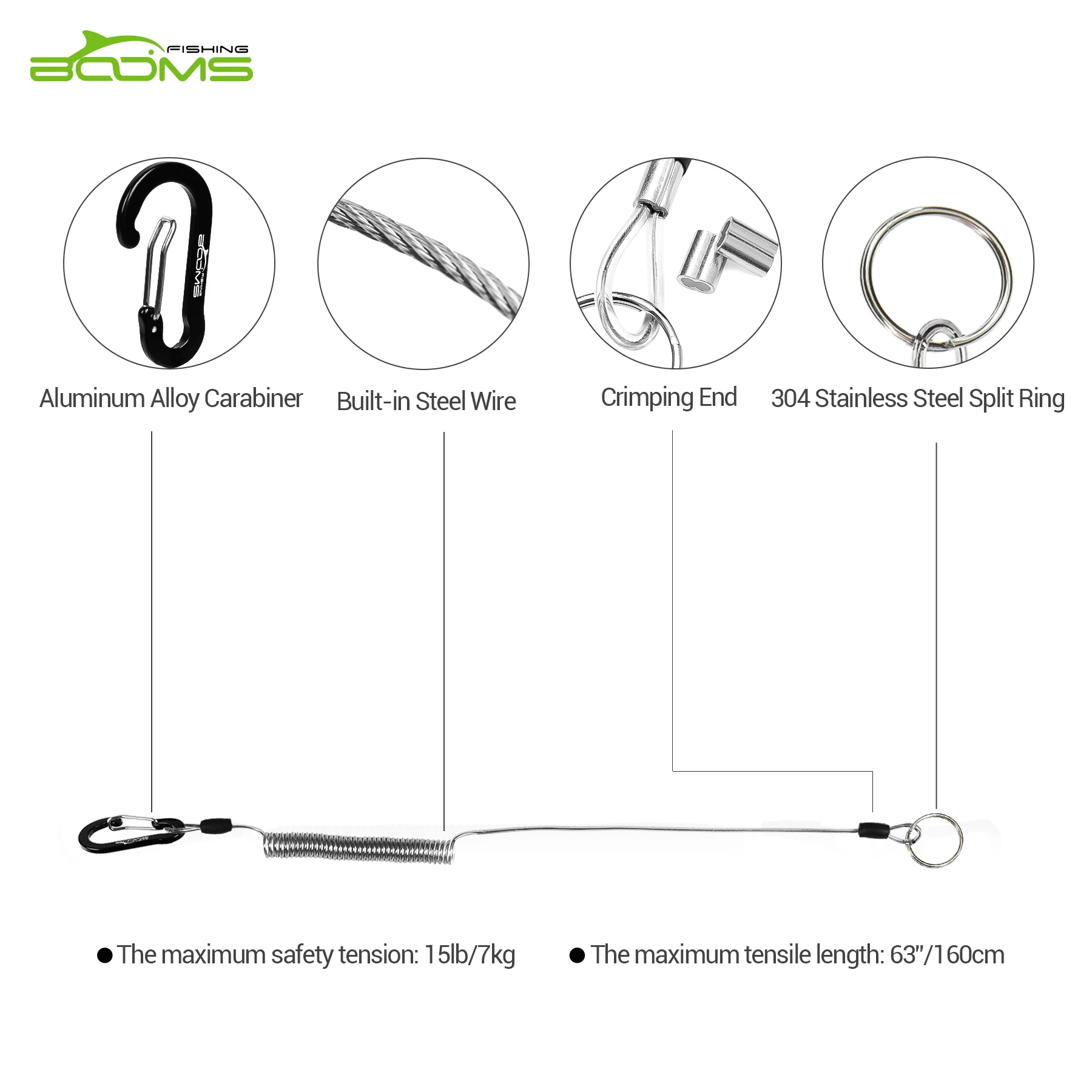 Booms Fishing T01 спиральные ремешки для ловли нахлыстом сачок и удочка выдвижной спиральный трос безопасности ремешки