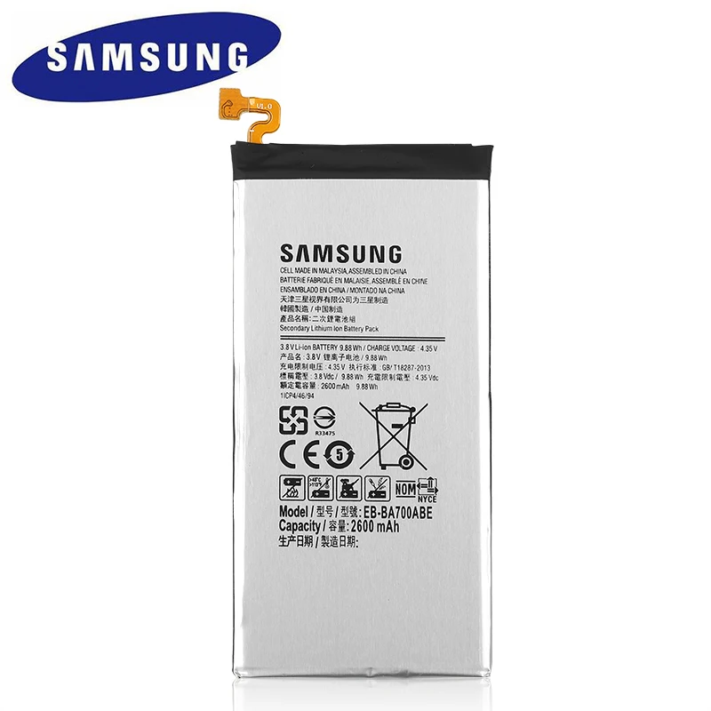 Сменный аккумулятор samsung EB-BA700ABE для samsung Galaxy A7 A700S A700L A700 A700FD подлинный аккумулятор 2600 мАч