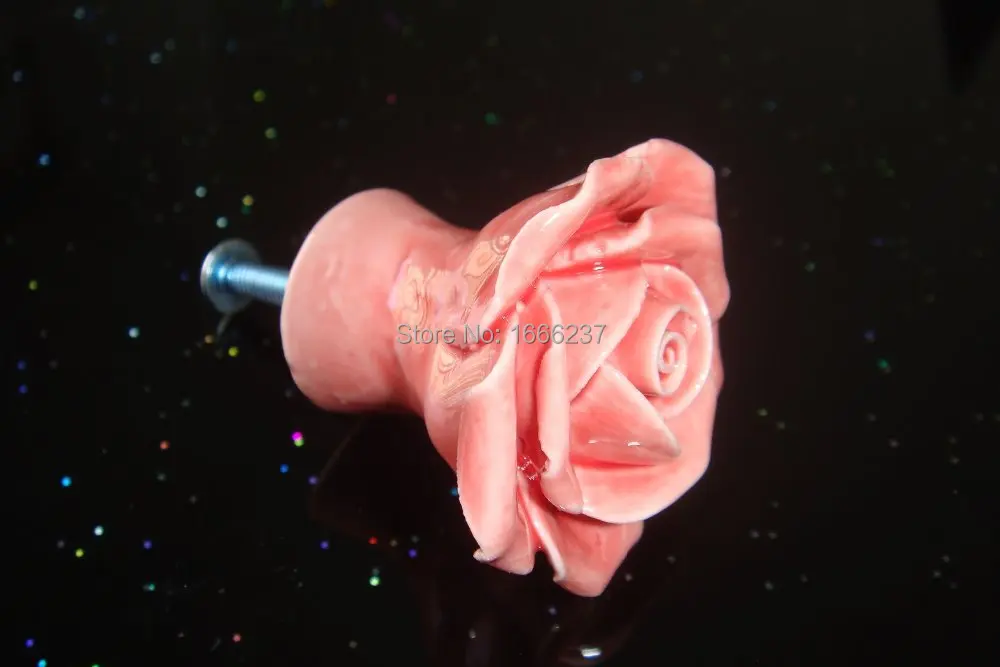 Декоративная розовая керамическая ручка для двери, шкафа или ящика в стиле винтаж - HD017.