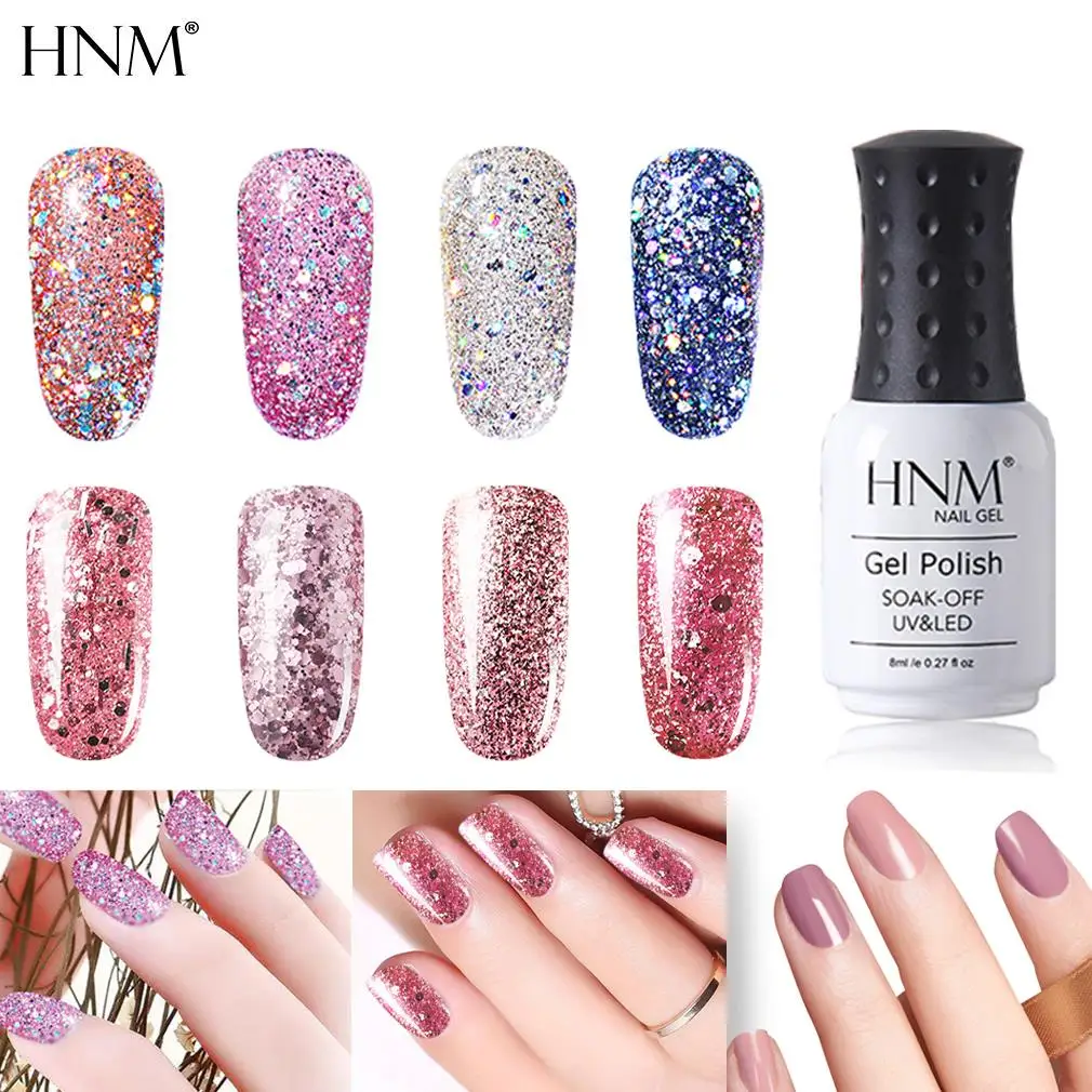 HNM 8 мл из розового золота Bling УФ гель лак для ногтей светодиодный светильник