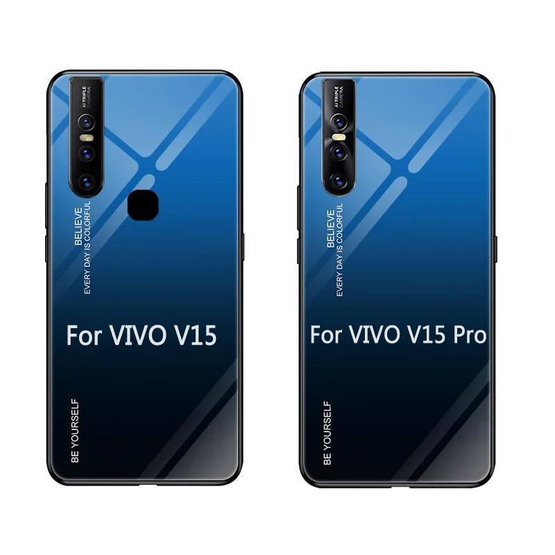 For VIVO V15 Pro Phone Case Gradient Tempered Glass Hard Soft TPU Silicone Frame Back Cover for |