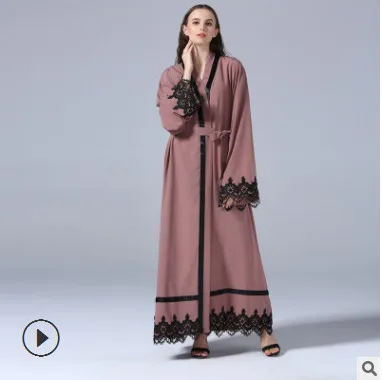 Женское платье кардиган с кружевом Abaya длинное средней длины в стиле пэчворк