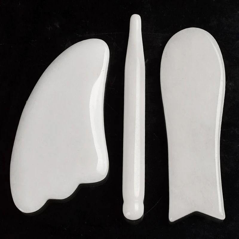 3 шт. массажер для лица Gua Sha Scratch Acupuntura набор натуральный белый нефритовый скребок