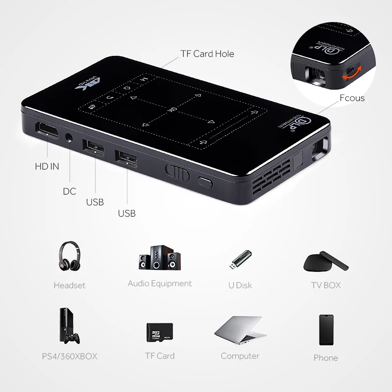 Мини-проектор P09 P9 D7(память 2G+ 16G опционально) Встроенный Android wifi, аккумулятор 4000 mAH, HDMI портативный проектор с поддержкой 4 K, 1080P