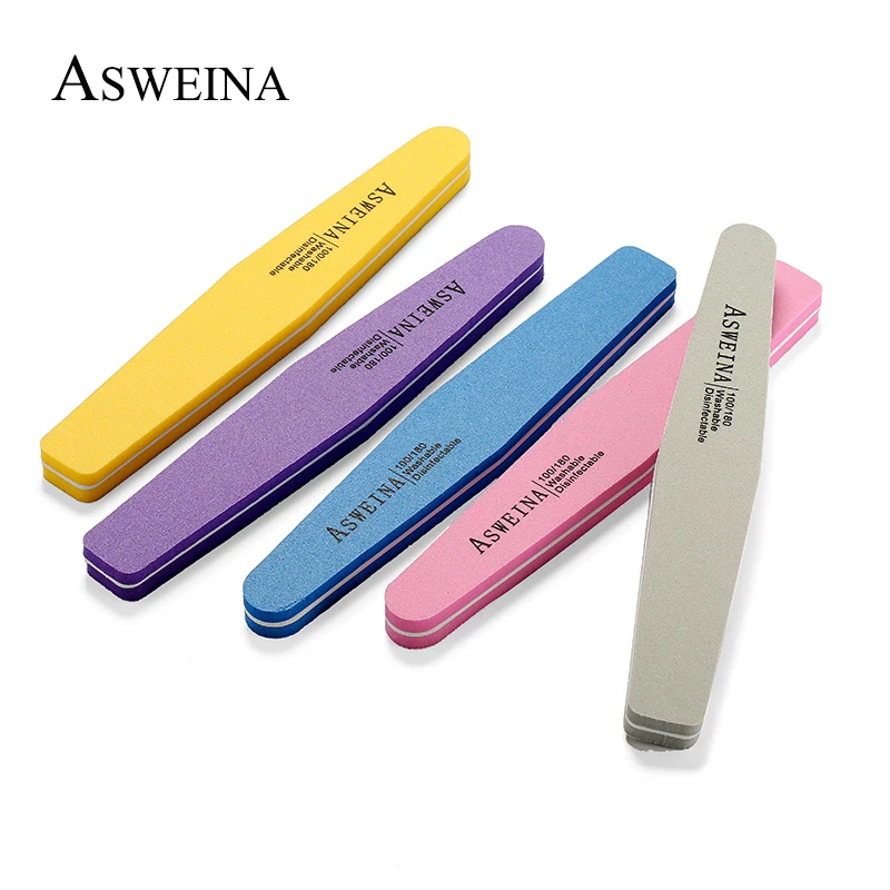 ASWEINA 10 шт./лот Двусторонняя пилка для ногтей буферная 100/180 абразивная полировка тонкие инструменты для дизайна ногтей моющаяся полировка Шлифовальная Пилка губка