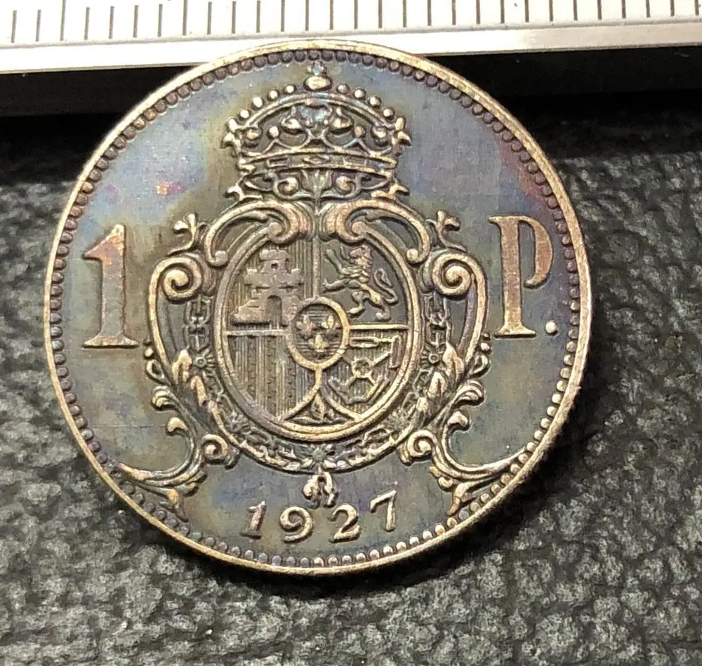1927 Испания 1 Peseta-Alfonso XIII Trial Strike Copy Coin