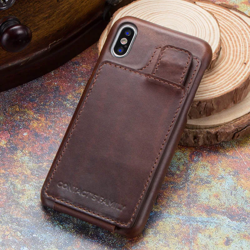 Кожаный чехол для iPhone X с магнитной застежкой, чехол-кошелек для Galaxy S9, чехол из натуральной кожи, чехол для huawei P20, слот для карт, задняя крышка - Цвет: For iPhone X-Coffee
